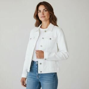 NWT Diane Gilman DG2 White Jean Jacket Women's Size XL Full Button Stretch